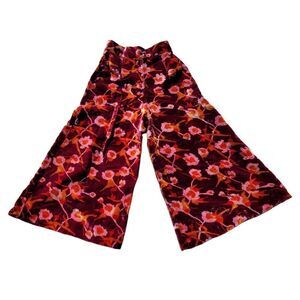 Vintage 70's Pants Bell Bottoms High Rise Wide Leg Flare Velvet Floral‎ Wine S